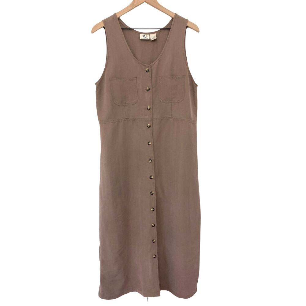 Vintage 90's Earthy Granola Cottagecore Lyocell Button Front Maxi Dress Large